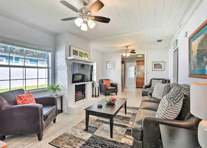 Chic Home w/ Fire Pit & Patio, Walk to Lake!