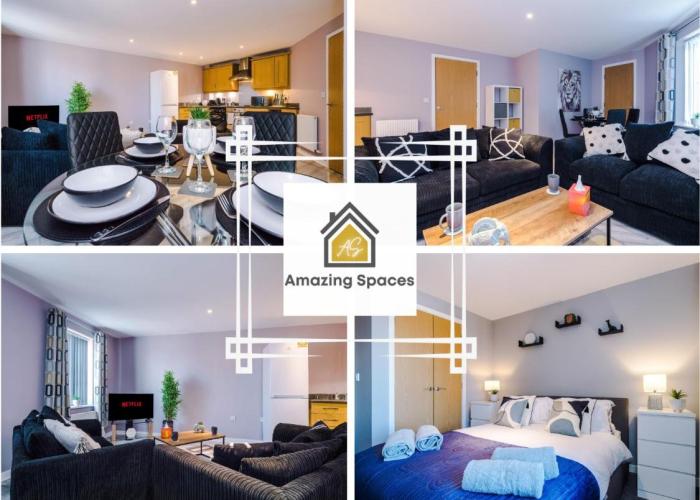 MODERN 2 BEDROOM 2 BATHROOM APARTMENT SLEEPS 4 IN WARRINGTON FOR WORK AND LEISURE WITH PRIVATE PARKING BY AMAZING SPACES RELOCATIONS Ltd