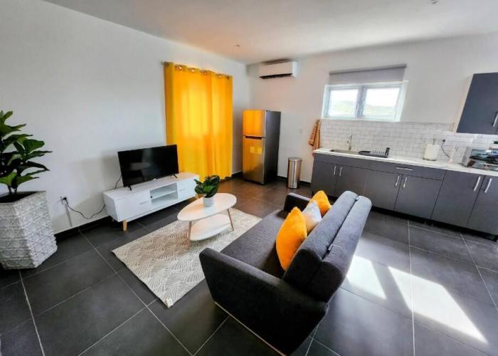 Modern sunshine yellow apartment with nature views