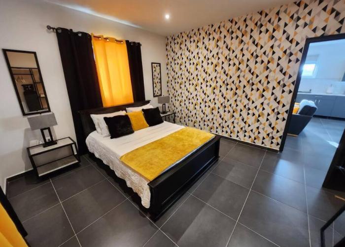 Modern sunshine yellow apartment with nature views