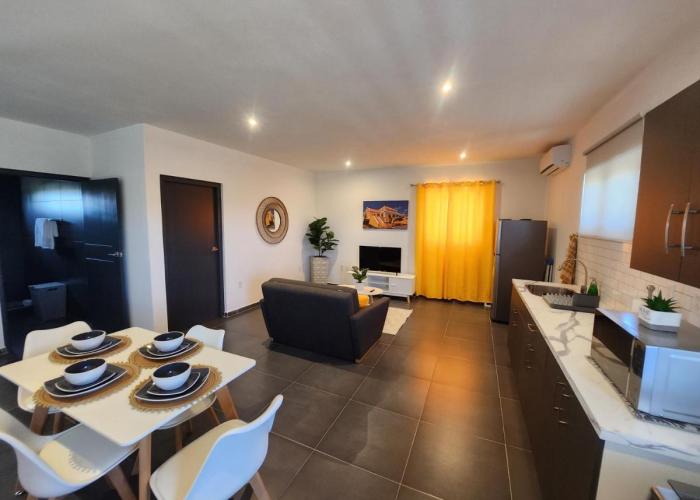 Modern sunshine yellow apartment with nature views