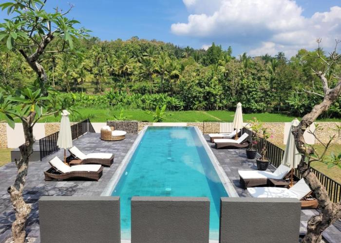 Villa Norwegia - pool with panorama rice field view