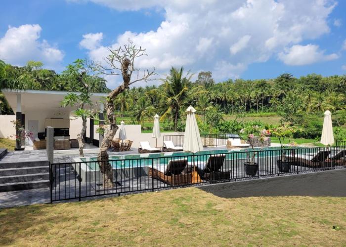 Villa Norwegia - pool with panorama rice field view